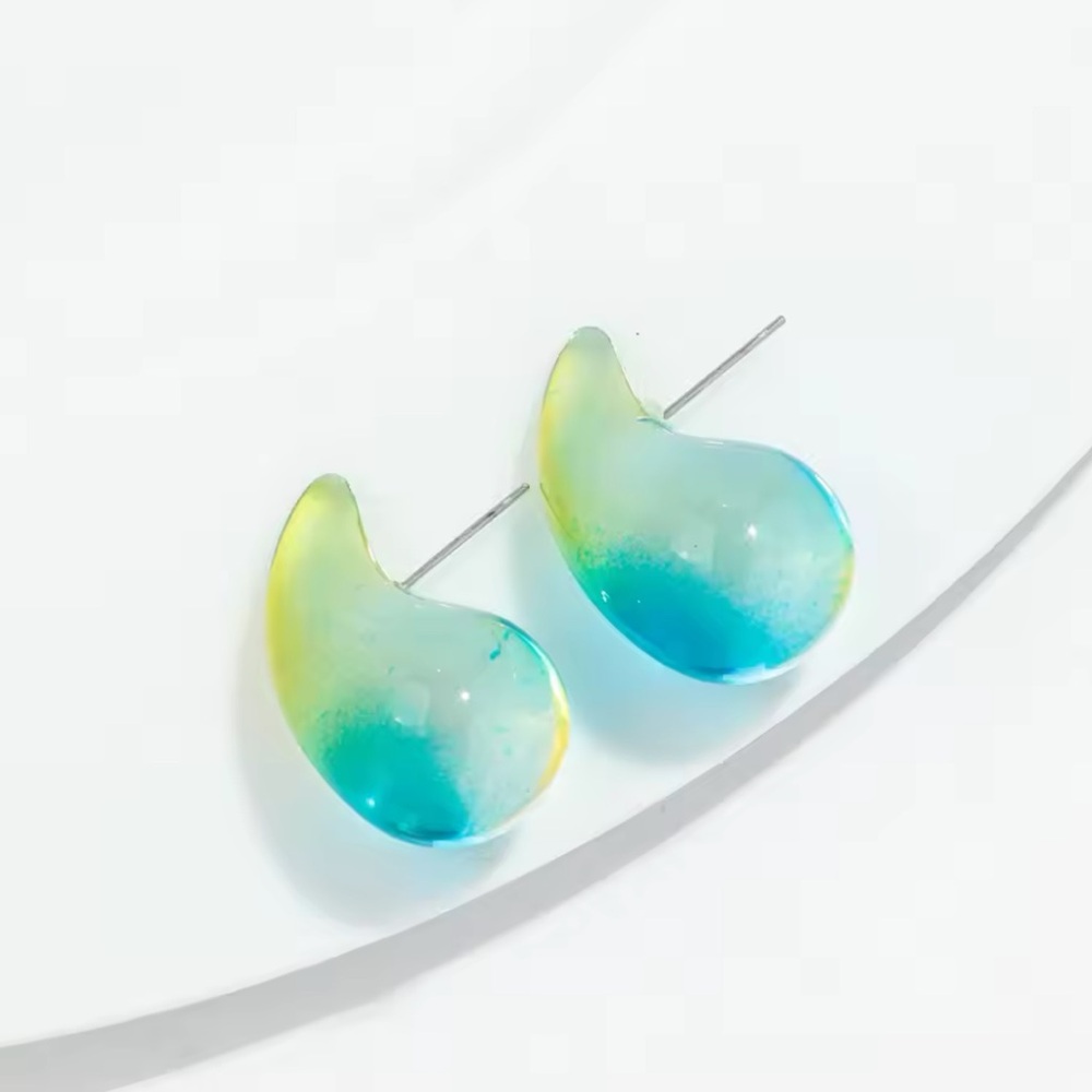 ◾️Transparent BlueYellow Resin Waterdrop Earrings